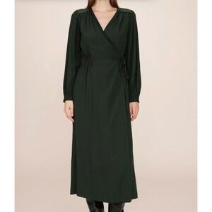 Grace & Mila Paris Seychelles Wrap Maxi Dress Forest Green Long Sleeve Small NWT